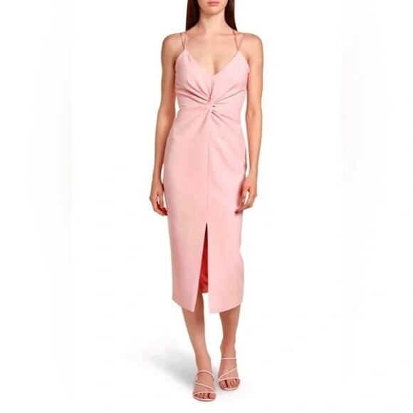 Cinq a Sept Melby Twist Front Pink Midi Dress Front Slit Sleeveless V-Neckline - Picture 1 of 7